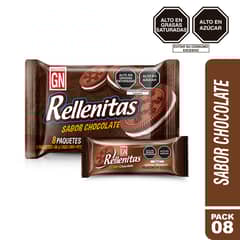 GN - Galletas GN Rellenitas Sabor Chocolate Empaque 8 Und