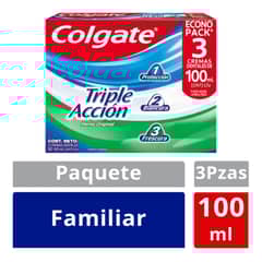 COLGATE - Pack Crema Dental Colgate Triple Acción Menta 3 Cajas 100 mL