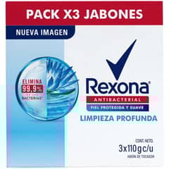 REXONA - Jabón Rexona Antibacterial Limpieza Profunda Pack 3 Empaques 110 g